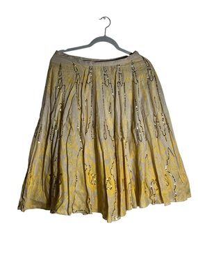 Bebe Sequin Embellished Skirt Beige Gold Cotton Mini Size S